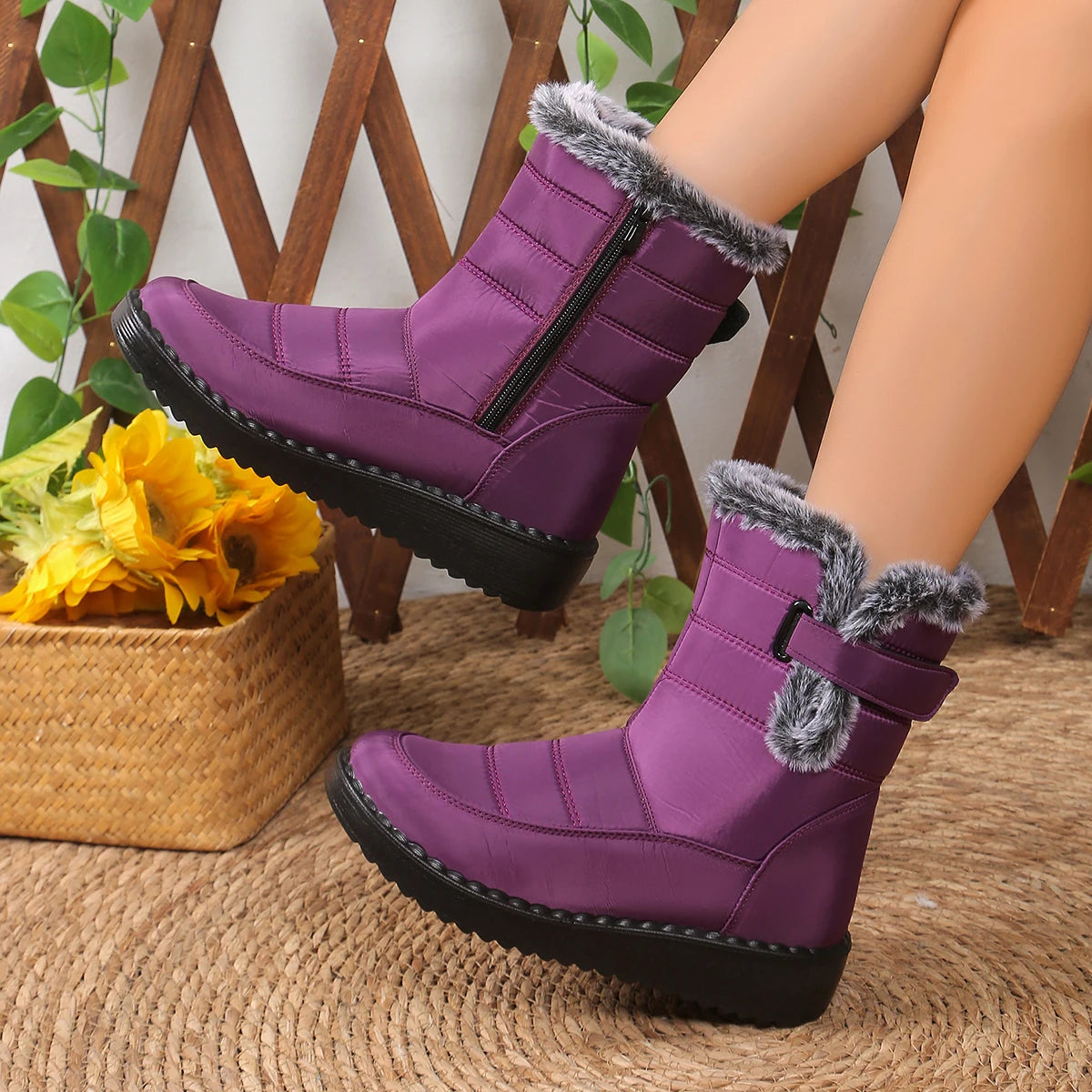 Women Waterproof Winter Shoes for 2024 New Faux Fur Female Long Plush Boots Woman Warm Cotton Snow women's shoes